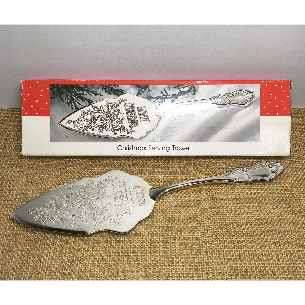 Vintage Intl Silver Co Merry Christmas Silver Plated Serving Trowel Pie Spatula